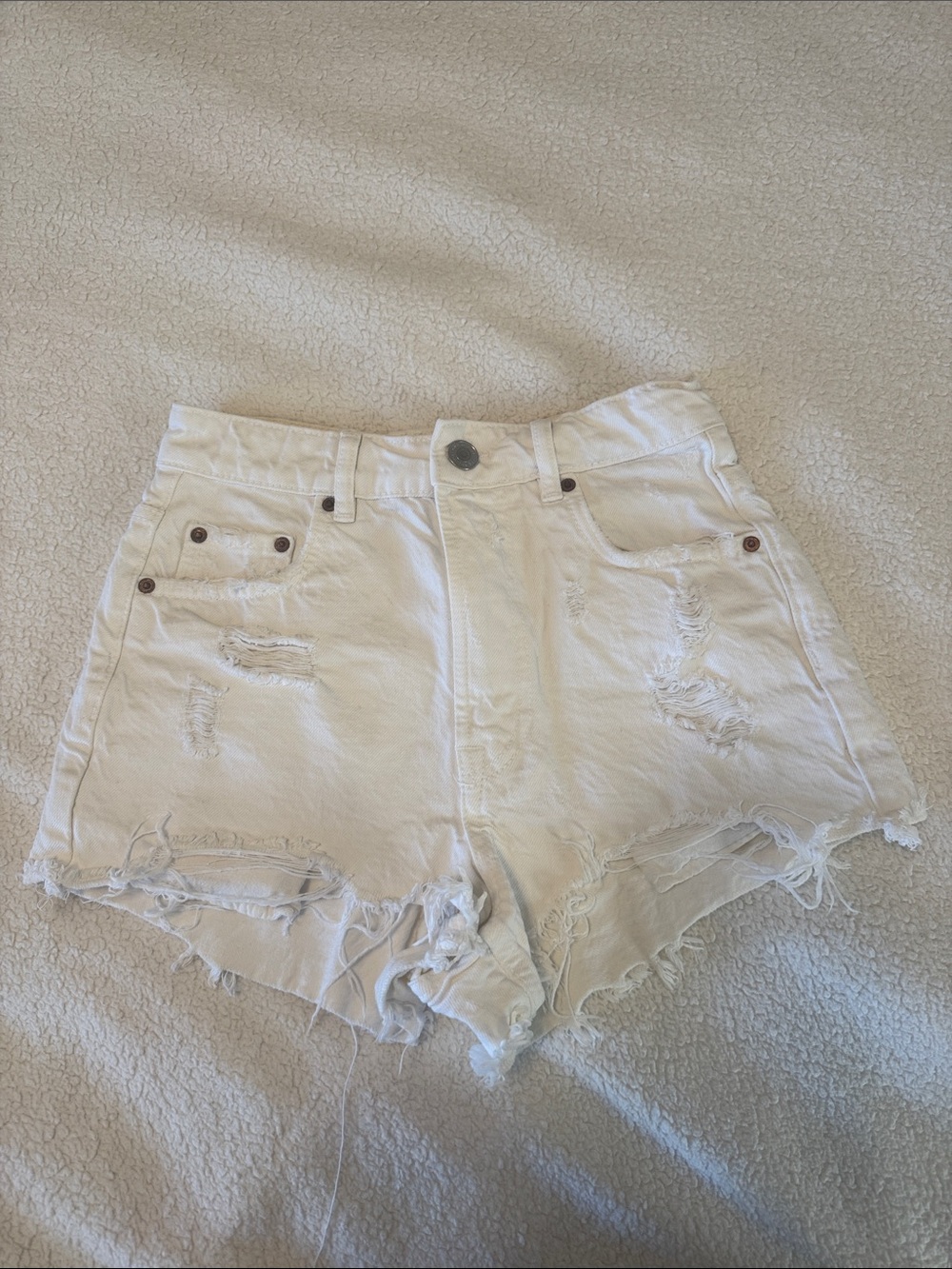 Zara The High Waist Short in White Distressed